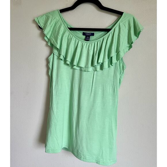NWT Chaps Sleeveless Ruffle Scoop-neck Light Green Top size Medium Resort Wear - Picture 5 of 5